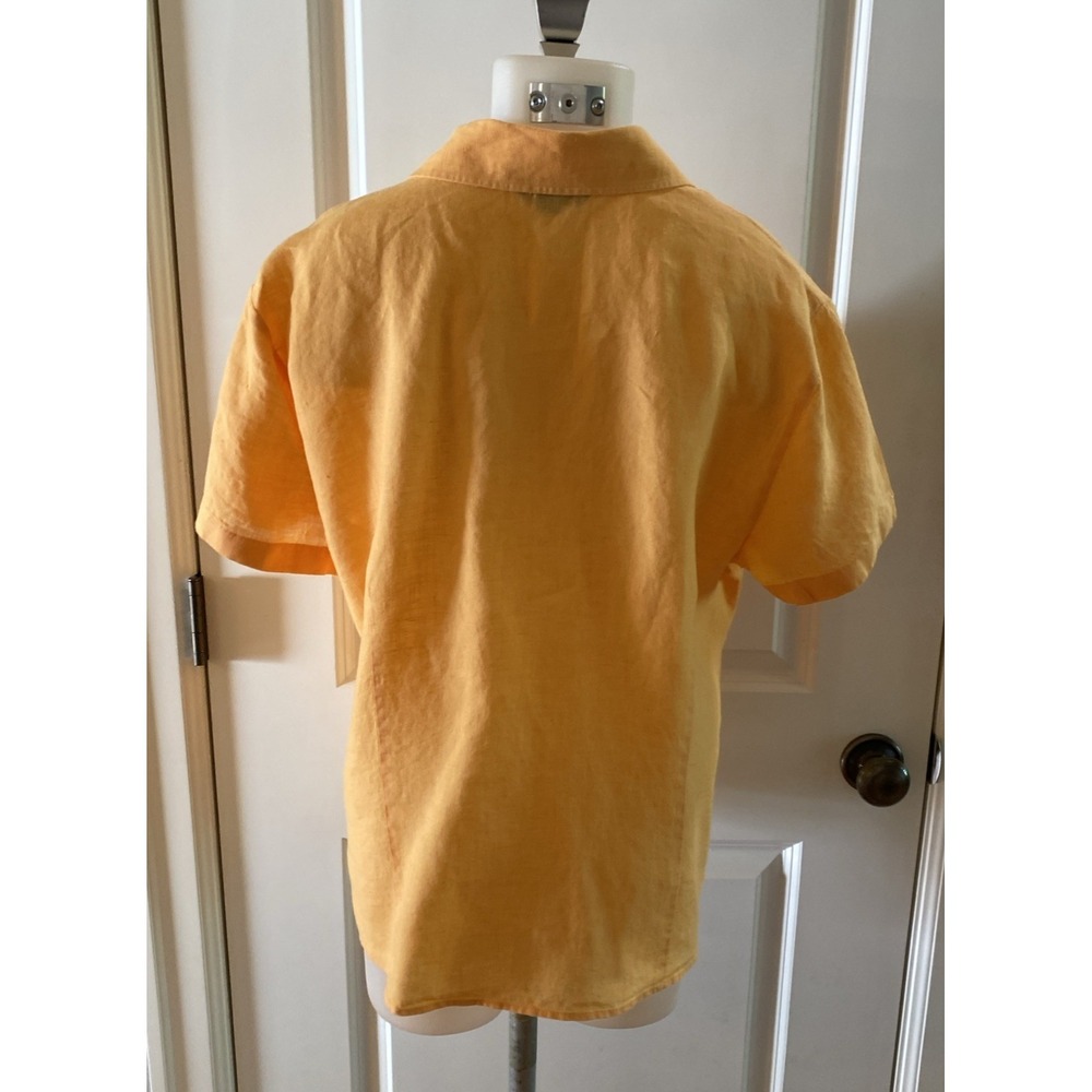 Lands End Size 18 Womens Yellow 100% Linen Short Sleeve Comfy Button Up Shirt - Picture 4 of 10